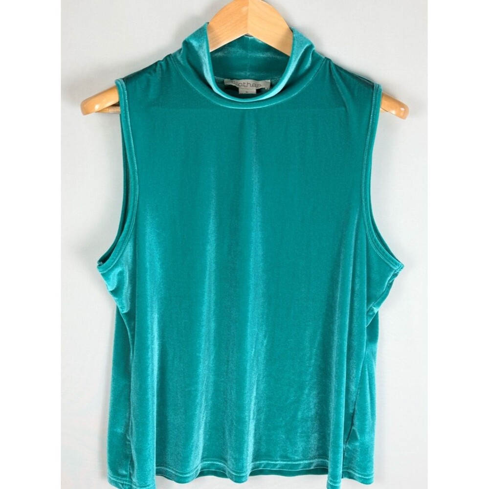 CLOTHES Teal Velvet Tank Top Mock Neck XL Stretch Soft Summer Chic Quiet Luxury